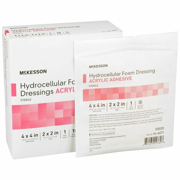 Mckesson Acrylic Adhesive with Border Foam Dressing, 4 x 4 Inch, 10PK 16-4671